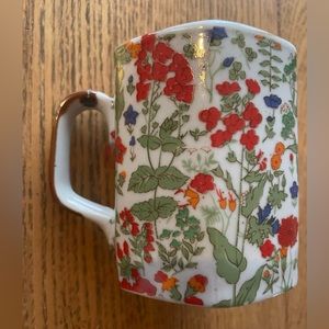 Vintage Stoneware Mug Hexagon Made In Korea Floral